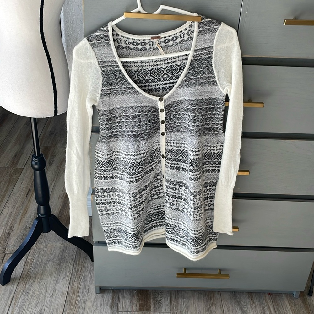 Free People wool long sleeve baby doll top size small